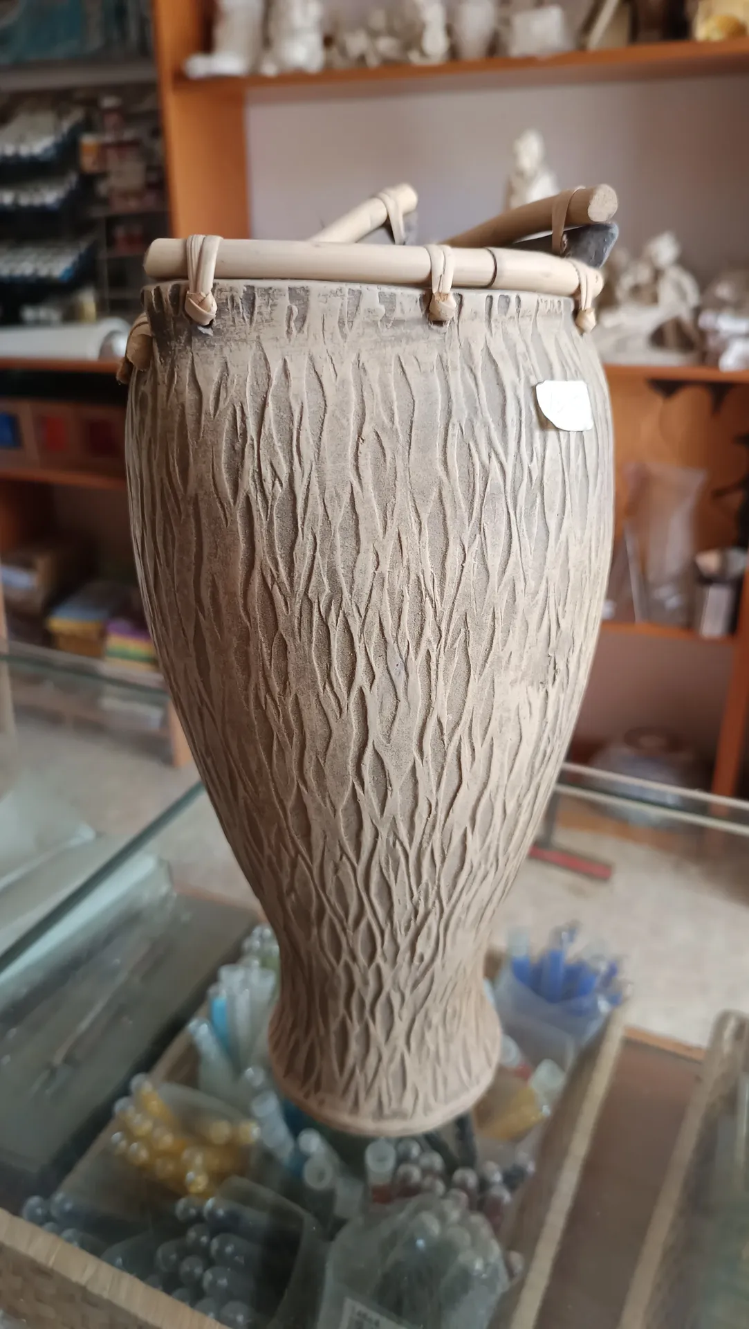 Jarrón cerámica bambú decorado 40cm